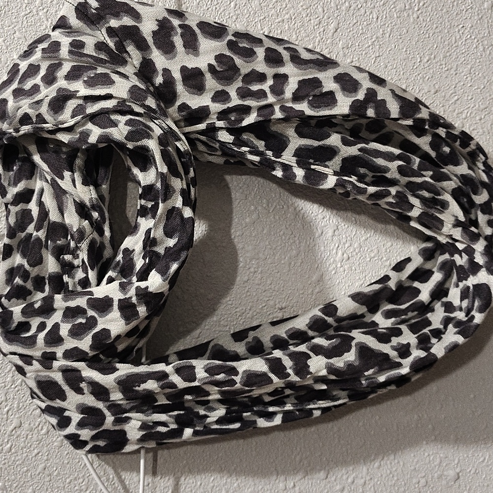 Leopard Print Infinity Scarf - Black and White, Sheer and See Through - Picture 5 of 8